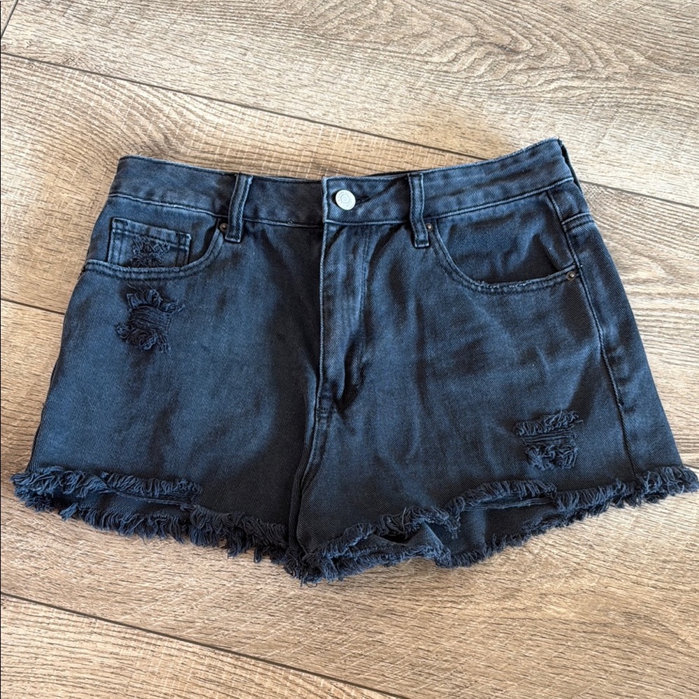 PacSun Black Jean Shorts Distressed Frayed Hem